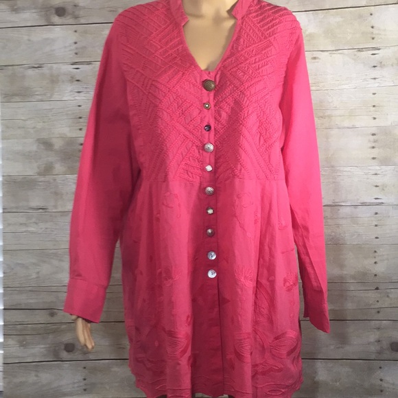 Coral Soft Surroundings Button Detail Blouse Sz L - Picture 2 of 7